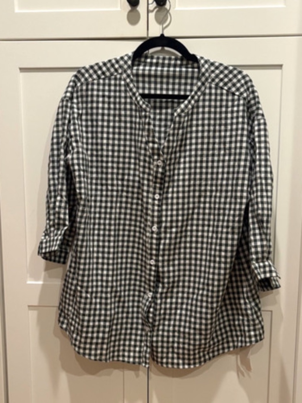 NWT Lomon Women's Green & White Cotton Checkered Button Up Shirt Top Size Large